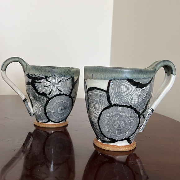 Pottery Nature Inspired Wood Grain 2 Coffee / Tea Mugs - Picture 8 of 14